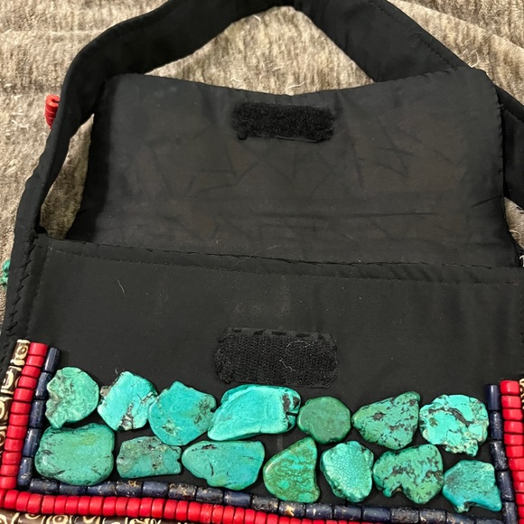 Rare Hand sewed Turquoise and beaded purse. Tibetan Feel. Purchased at Harrahs - Picture 6 of 12
